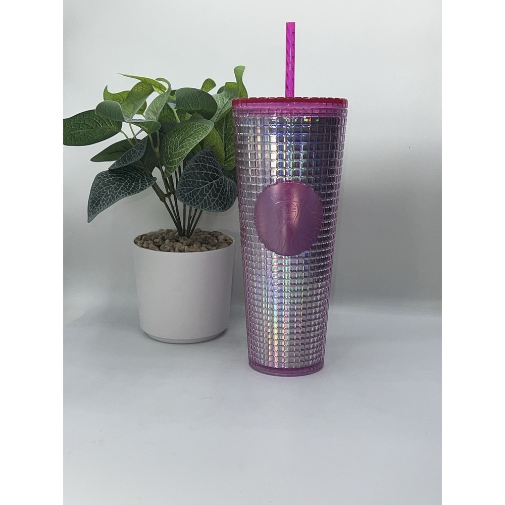 NEW! Starbucks 2020 Limited Edition VENTI 24oz Dark Pink Disco Tumbler W/Straw
